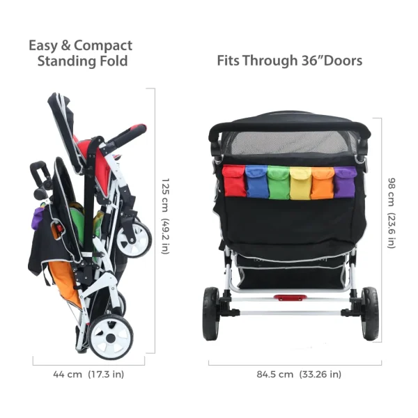 Familidoo 6 Seat Stroller - with Infant Seat and Double Canopy (H6E) - Image 6