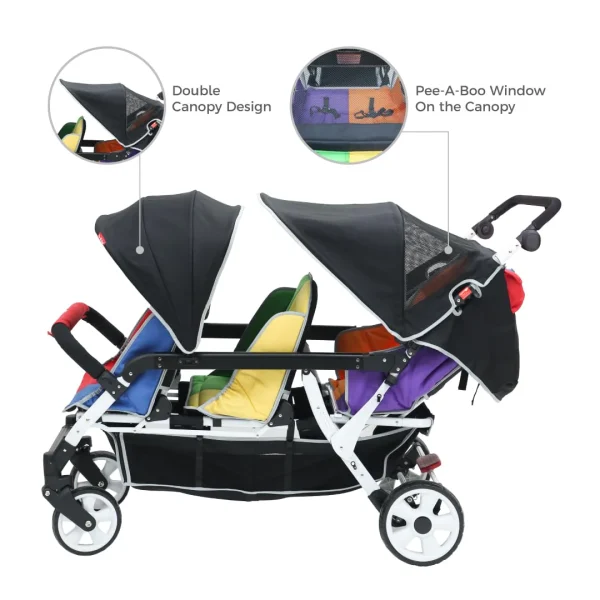 Familidoo 6 Seat Stroller - with Infant Seat and Double Canopy (H6E) - Image 3