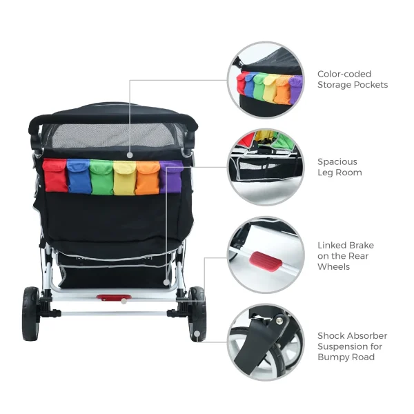 Familidoo 6 Seat Stroller - with Infant Seat and Double Canopy (H6E) - Image 4